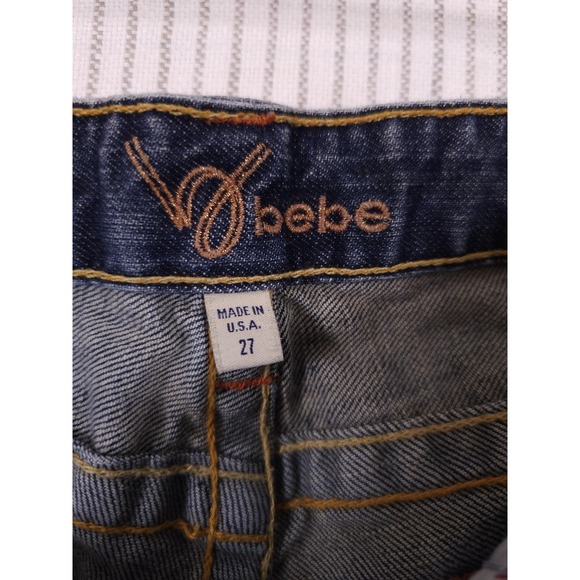 Bebe Kayla Jeans Y2K Bling Womens 27 Rhinestone Logo Low Rise Bootcut Flare - Picture 5 of 13